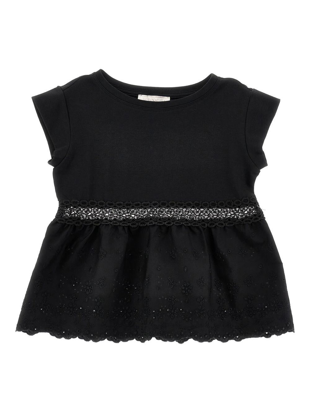 Blusa per bambina Monnalisa nera con finitura in pizzo - Rubino Kids