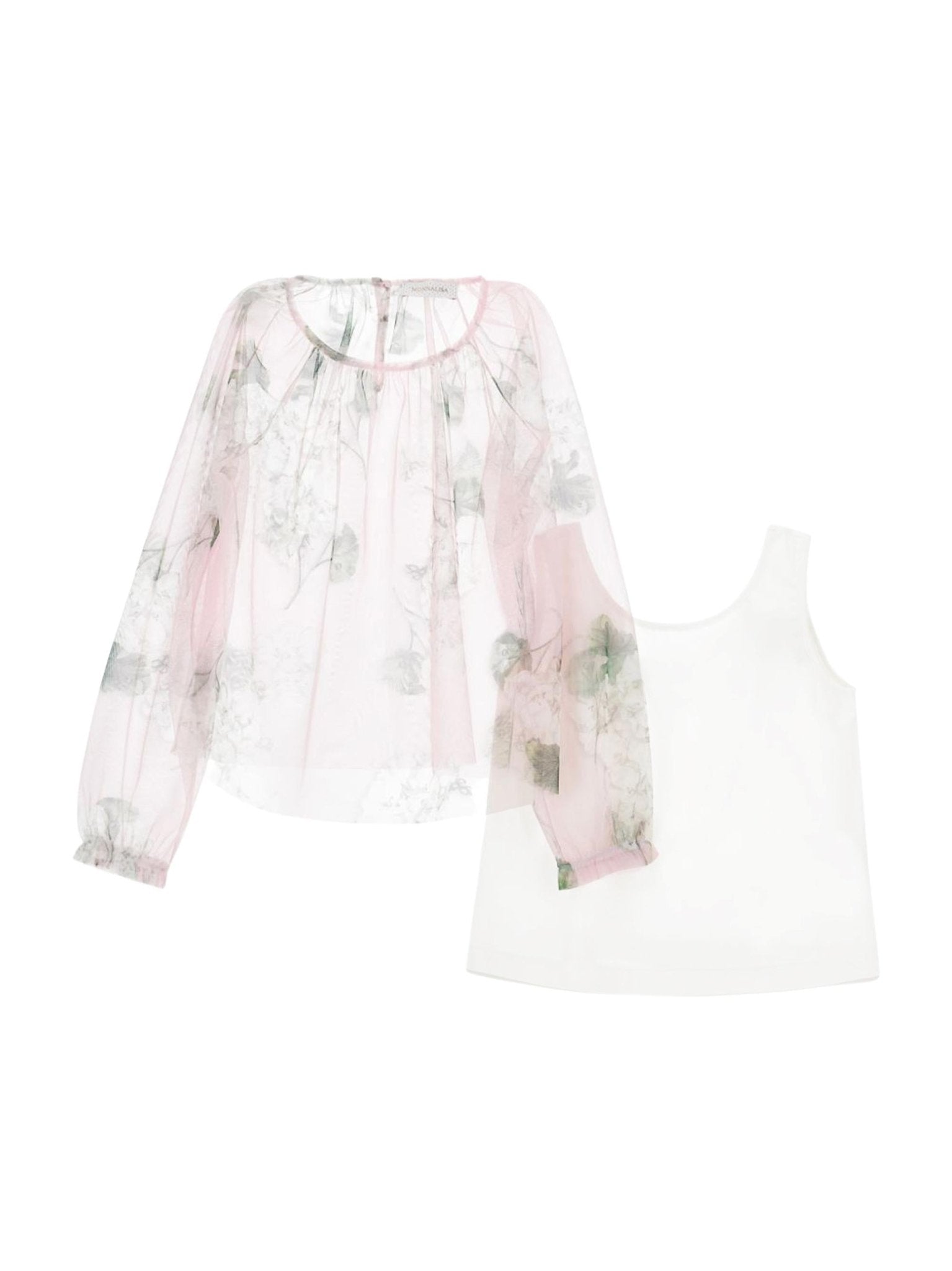 Blusa per bambina Monnalisa rosa chiaro con stampa a fiori - Rubino Kids