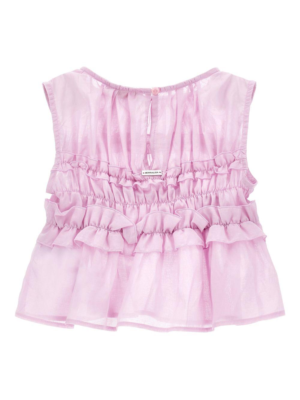 Blusa per bambina Monnalisa rosa con dettagli con ruches - Rubino Kids