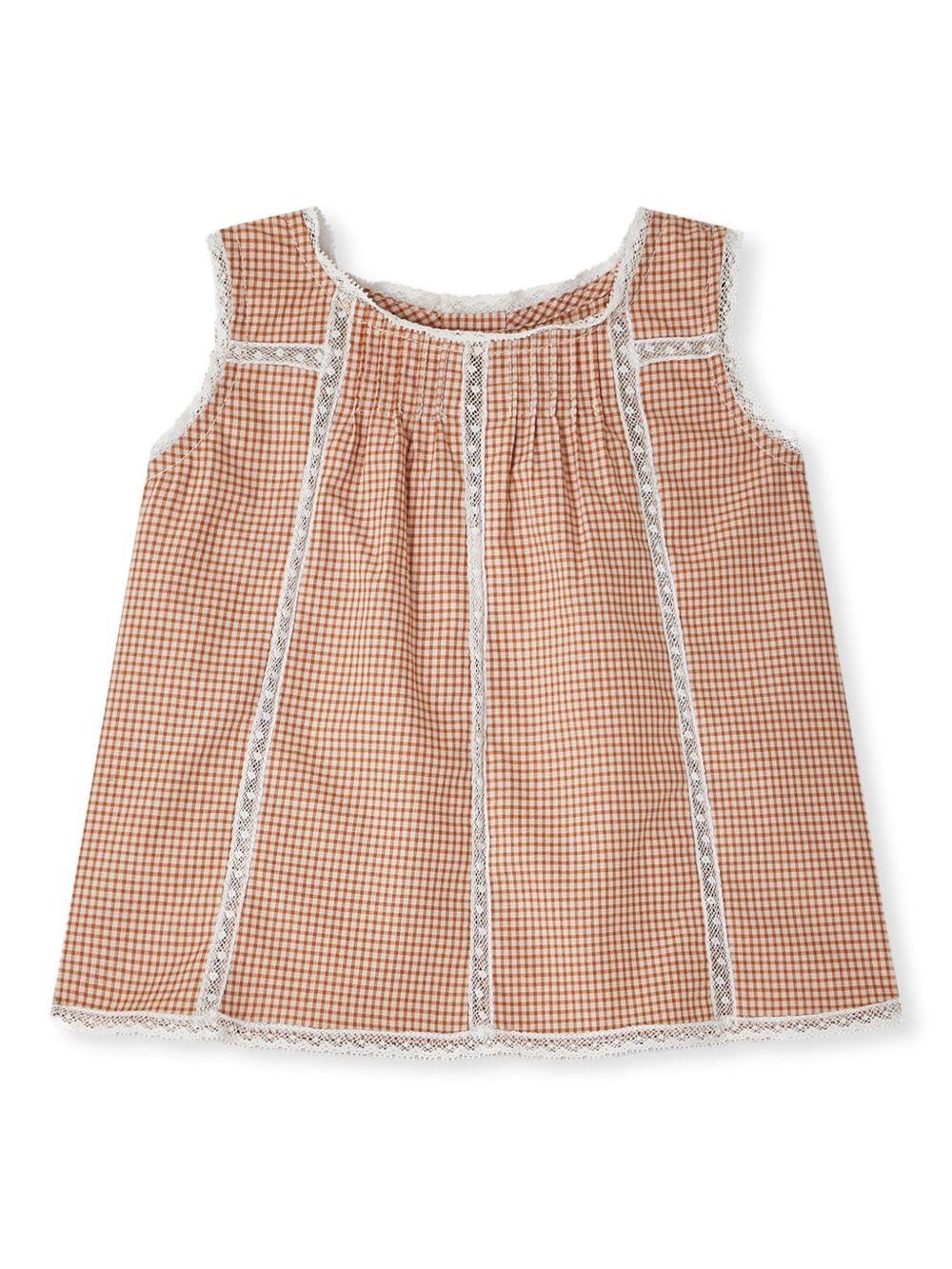 Blusa per neonata Bonpoint arancione con chiusura posteriore con bottone e bordo in pizzo - Rubino Kids