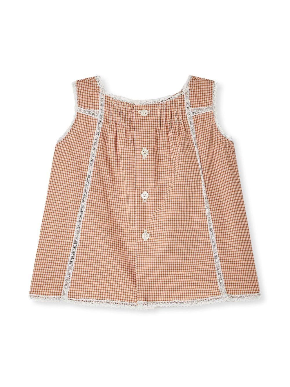 Blusa per neonata Bonpoint arancione con chiusura posteriore con bottone e bordo in pizzo - Rubino Kids
