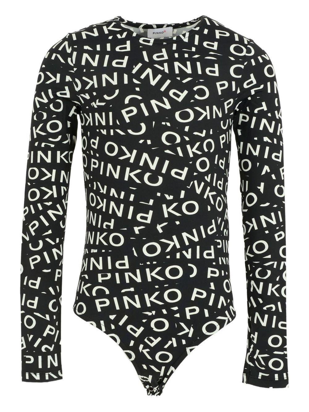 Body per bambina Pinko Kids nero con logo all - over - Rubino Kids