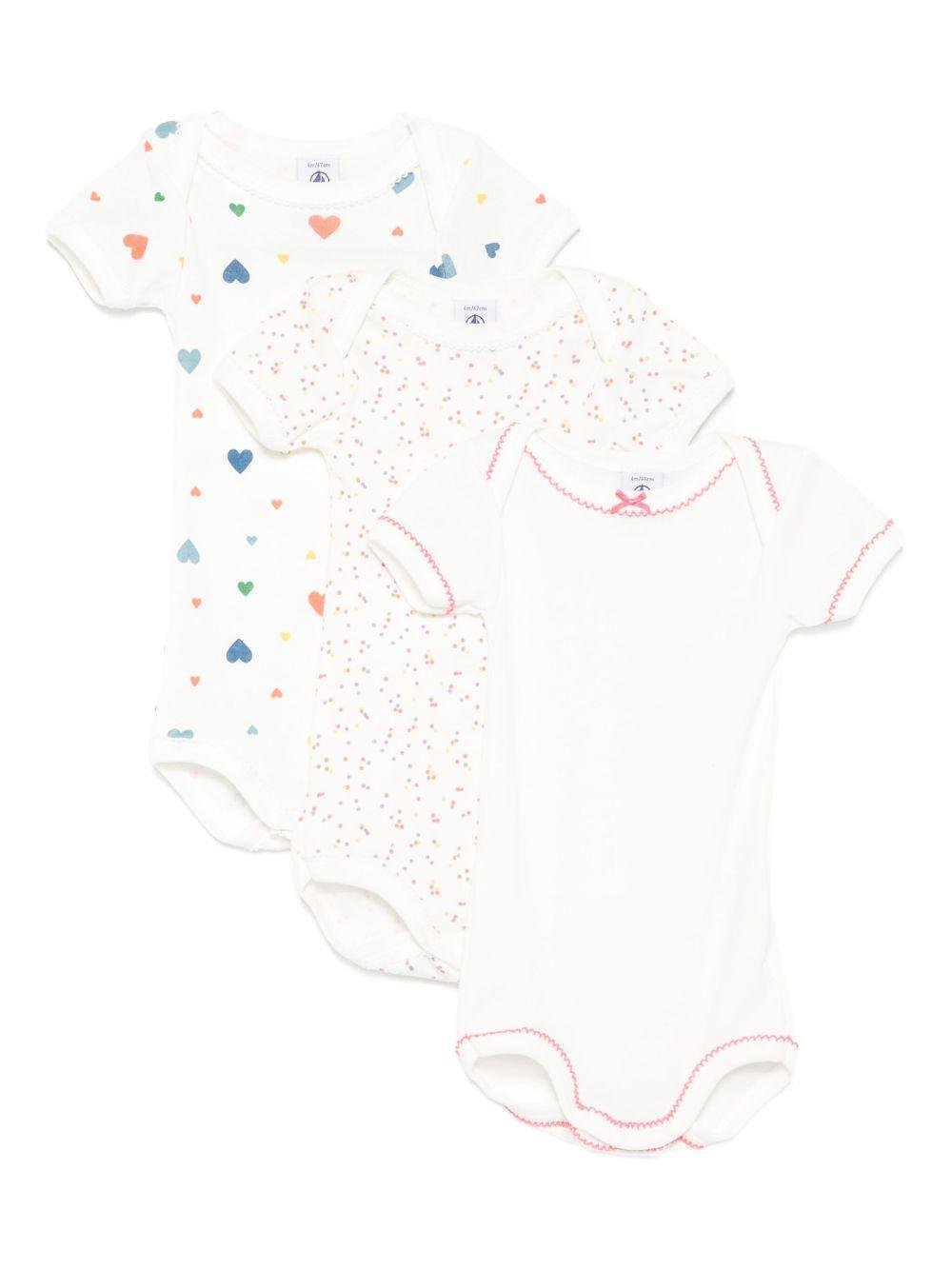Body per neonati Petit Bateau bianco con stampa a cuore (confezione da tre) - Rubino Kids