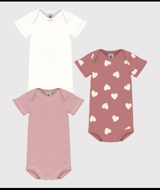 Body per neonati Petit Bateau rosa e bianco con fantasia a cuori - Rubino Kids