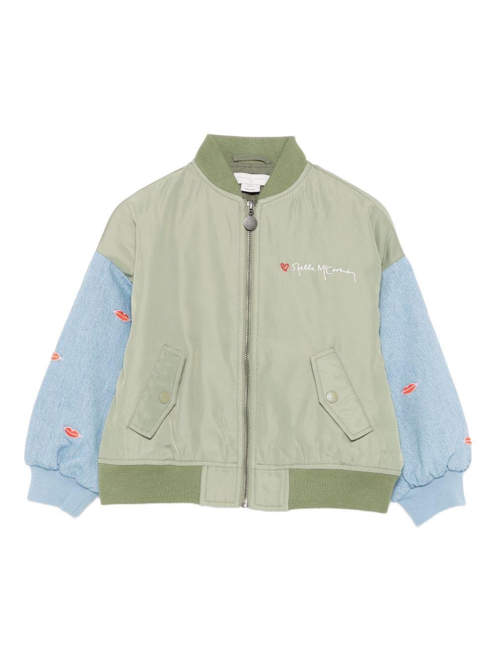 Bomber per bambina Stella McCartney Kids verde con dettaglio labbra - Rubino Kids