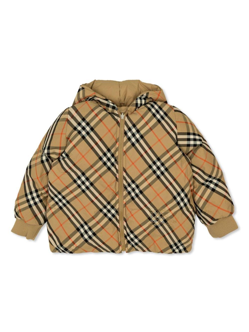 Bomber reversibile con cappuccio per bambino Burberry Kids beige con polsini elasticizzati - Rubino Kids