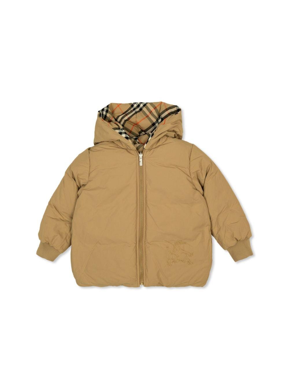 Bomber reversibile con cappuccio per bambino Burberry Kids beige con polsini elasticizzati - Rubino Kids