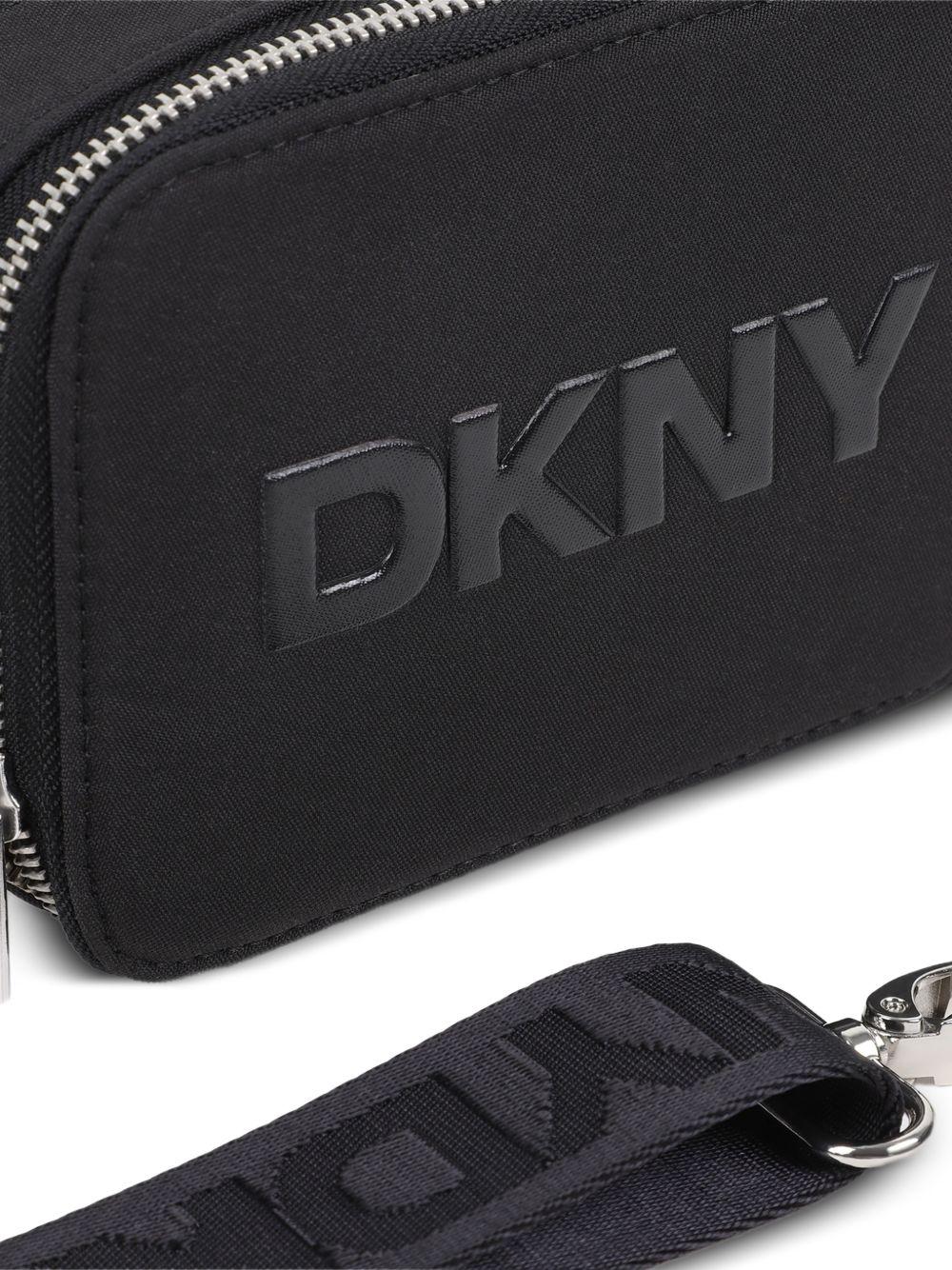 Borsa a spalla per bambina Dkny Kids nera con logo goffrato - Rubino Kids