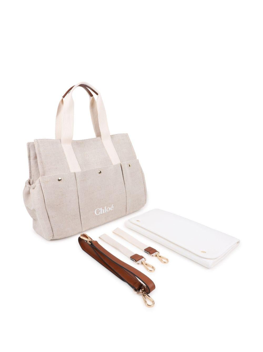 Borsa fasciatoio per neonati Chloé Kids beige con stampa logo - Rubino Kids
