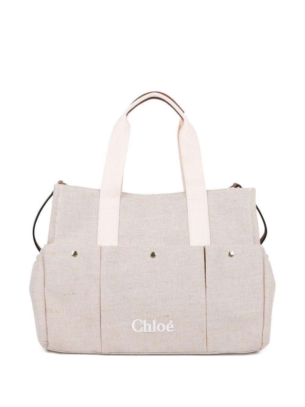 Borsa fasciatoio per neonati Chloé Kids beige con stampa logo - Rubino Kids
