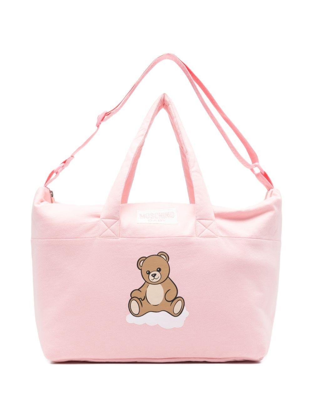 Borsa fasciatoio per neonato Moschino Kids rosa con applicazione orsetto - Rubino Kids