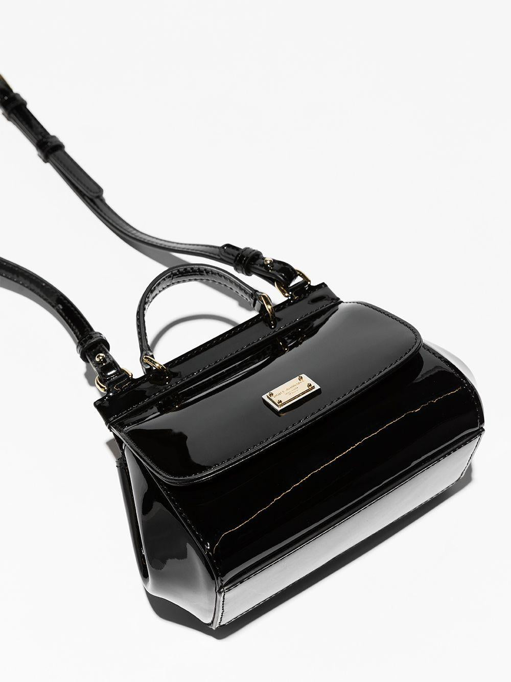 Borsa Sicily mini a spalla per bambina Dolce & Gabbana Kids nero lucida con manico - Rubino Kids