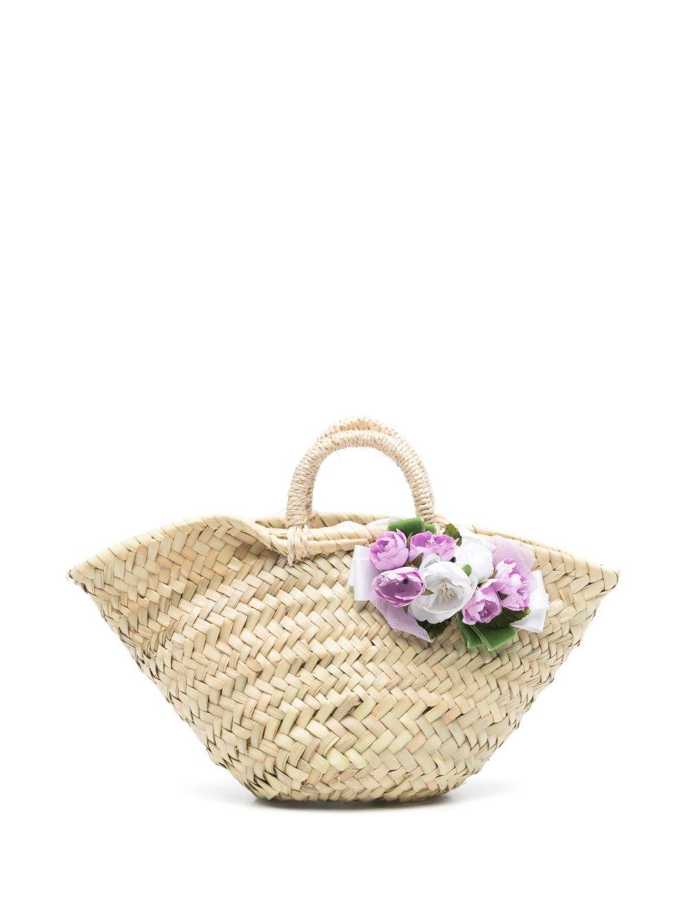 Borsa tote per bambina Colorichiari beige con applicazione a fiori - Rubino Kids