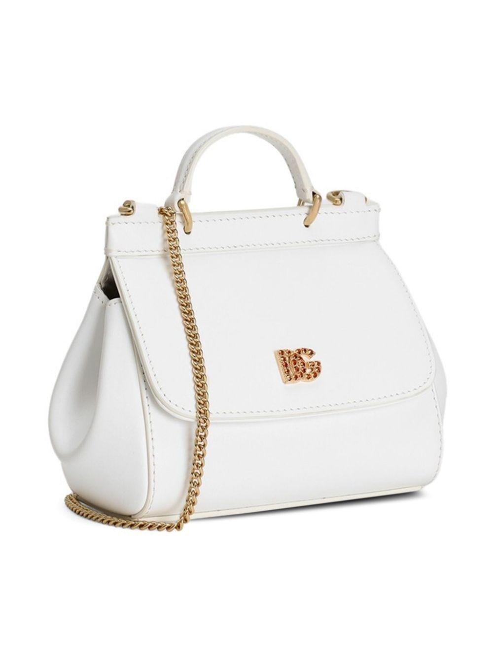 Borsa tote per bambina Dolce & Gabbana Kids Sicily mini bianco con logo con gemme - Rubino Kids