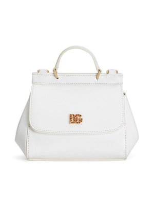 Borsa tote per bambina Dolce & Gabbana Kids Sicily mini bianco con logo con gemme