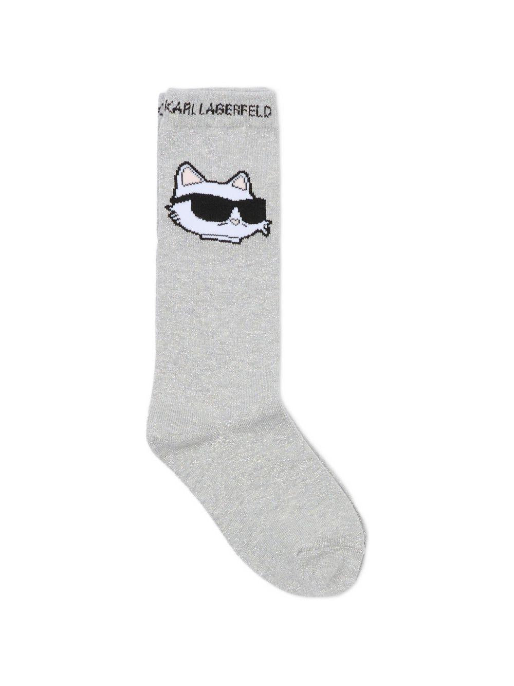 Calzini per bambina Karl Lagerfeld Kids bianco e grigio con stampa di gatti (set di due) - Rubino Kids