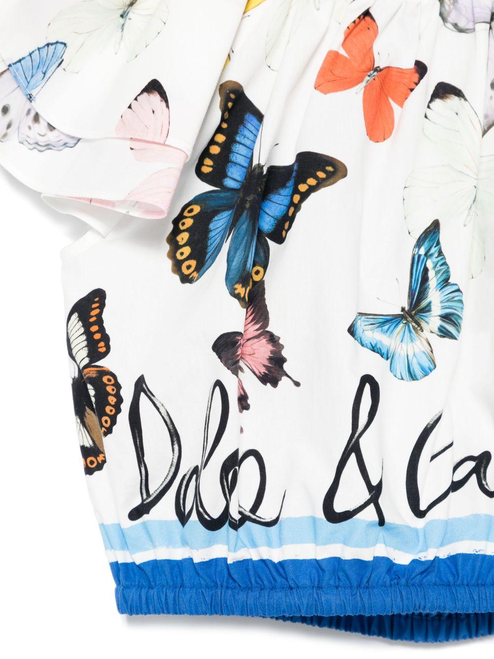 Camicetta in popeline con stampa a farfalla per bambina Dolce & Gabbana Kids bianco con spalle scoperte - Rubino Kids