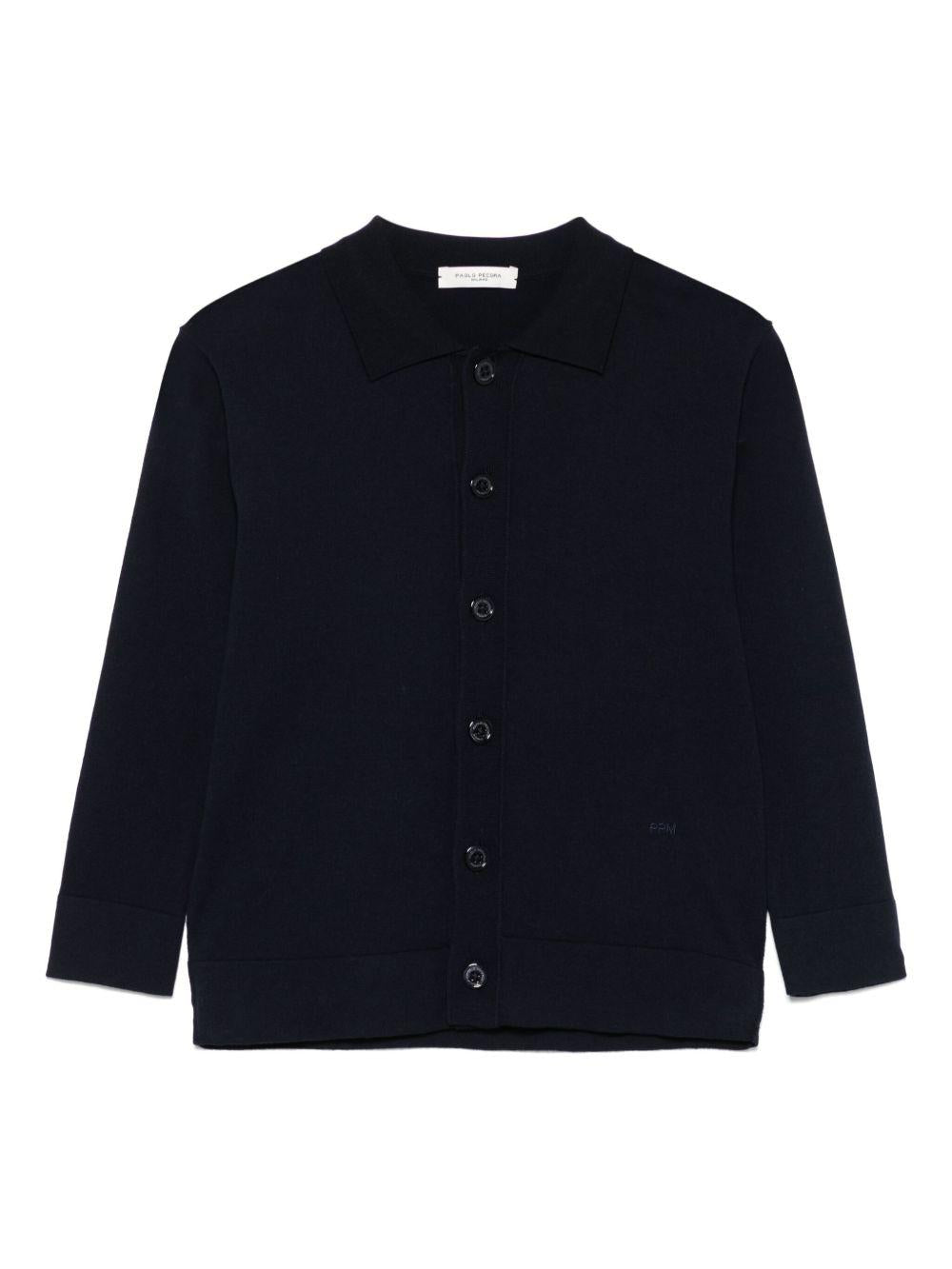 Camicia a maglia fine per bambino Paolo Pecora Kids blu con collo francese - Rubino Kids