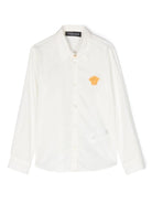 Camicia con ricamo Medusa Head per bambino Versace Kids bianco con orlo posteriore curvo - Rubino Kids