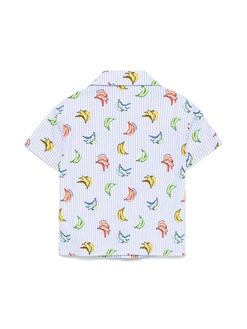 Camicia con stampa banane per bambino Palm Angels Kids azzurro per motivo gessato - Rubino Kids