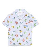 Camicia con stampa banane per bambino Palm Angels Kids azzurro per motivo gessato - Rubino Kids
