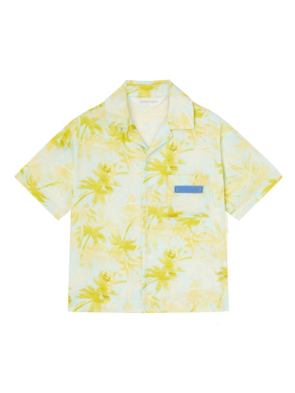 Camicia con stampa per bambino Palm Angels Kids verde con chiusura con abbottonatura - Rubino Kids