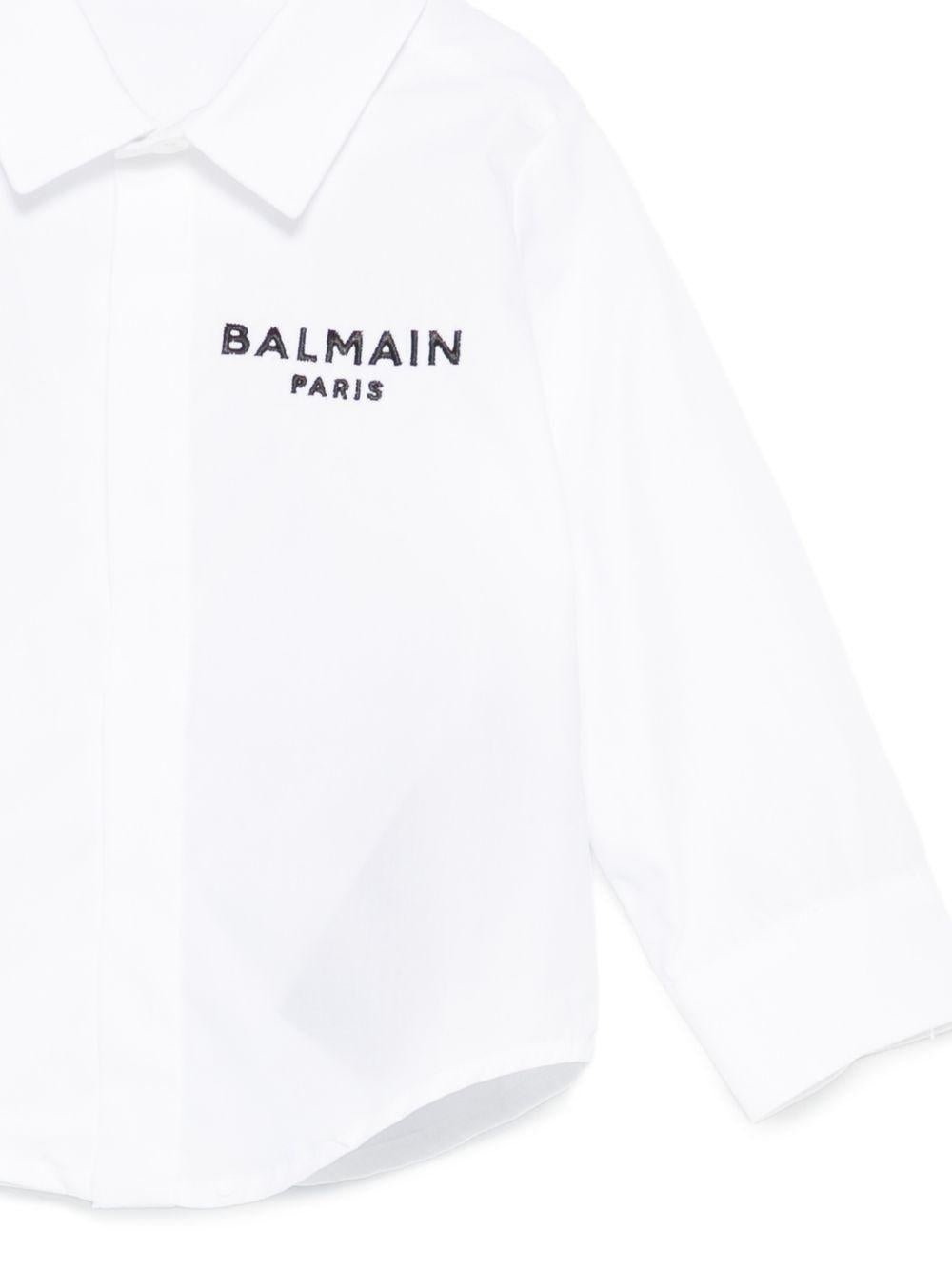 Camicia da neonato Balmain Kids bianca con logo ricamato - Rubino Kids