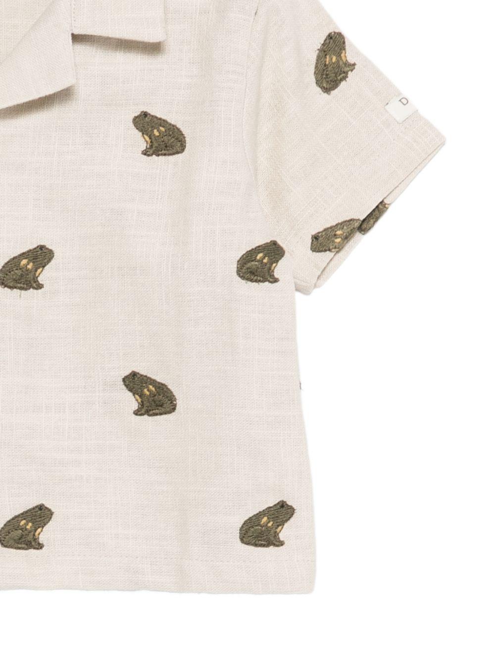 Camicia Deccie per neonato Donsje beige con ricamo rane all - over - Rubino Kids