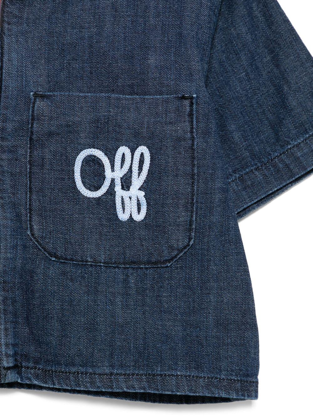 Camicia denim con ricamo per bambina Off - White Kids blu con tasca sul petto - Rubino Kids