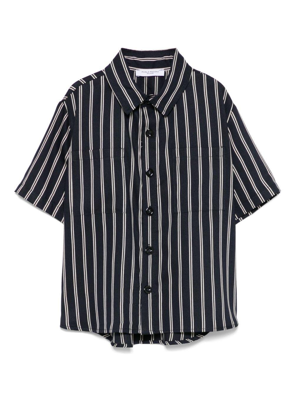 Camicia gessata per bambino Paolo Pecora Kids blu con colletto classico - Rubino Kids