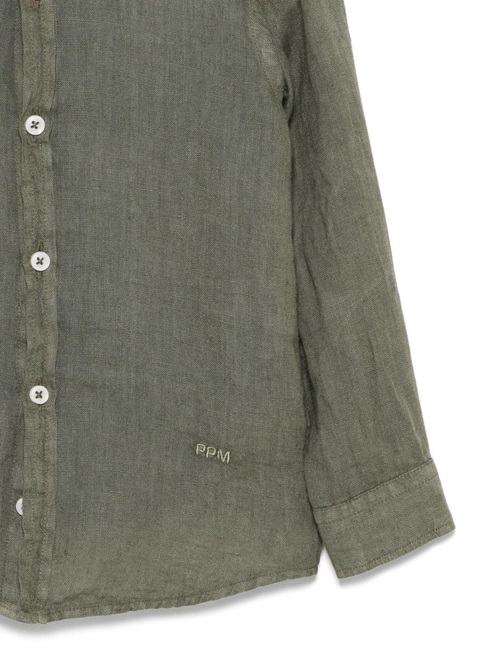 Camicia in lino per bambino Paolo Pecora Kids verde con logo ricamato - Rubino Kids