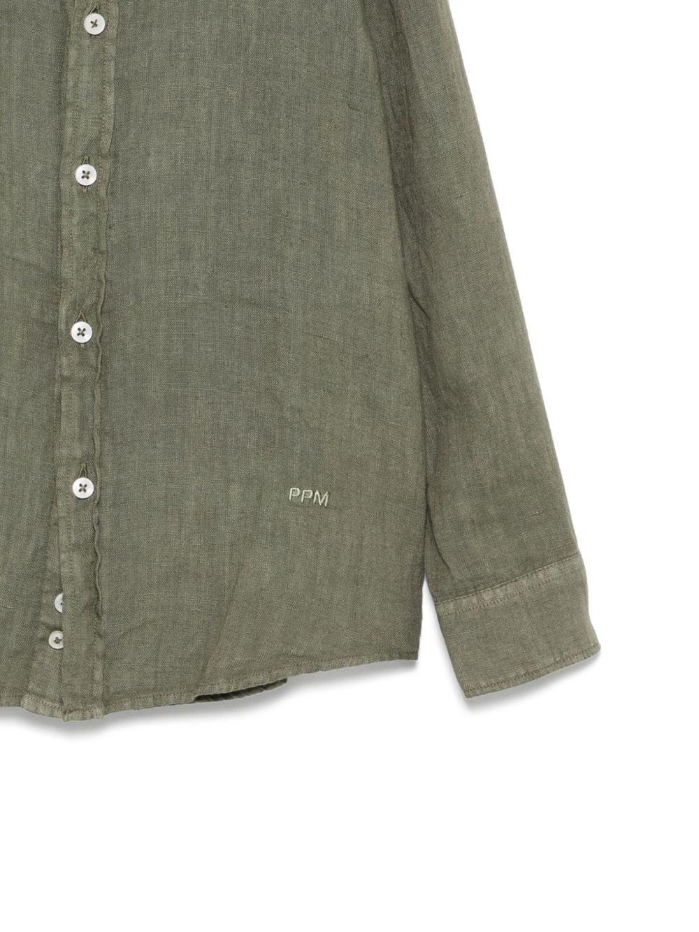 Camicia in lino per bambino Paolo Pecora Kids verde con logo ricamato - Rubino Kids