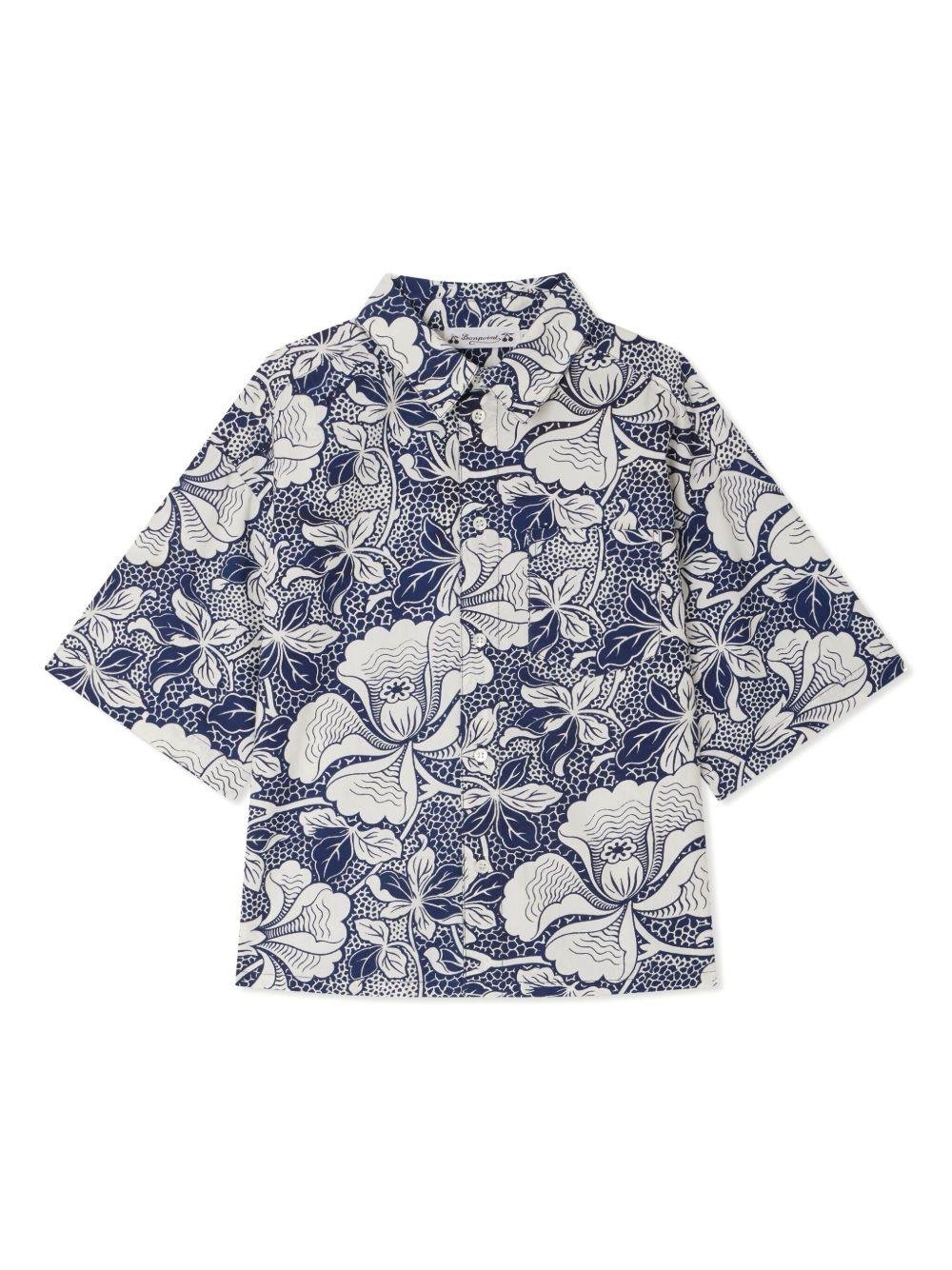 Camicia in popeline per bambino Bonpoint blu con stampa fiori - Rubino Kids