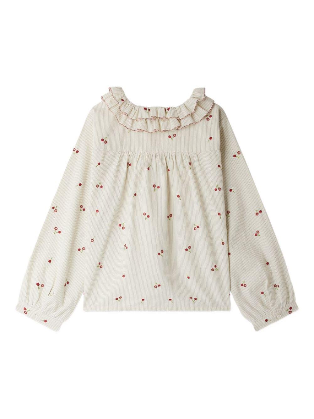Camicia per bambina Bonpoint Jaffa bianco con ricamo ciliegie - Rubino Kids