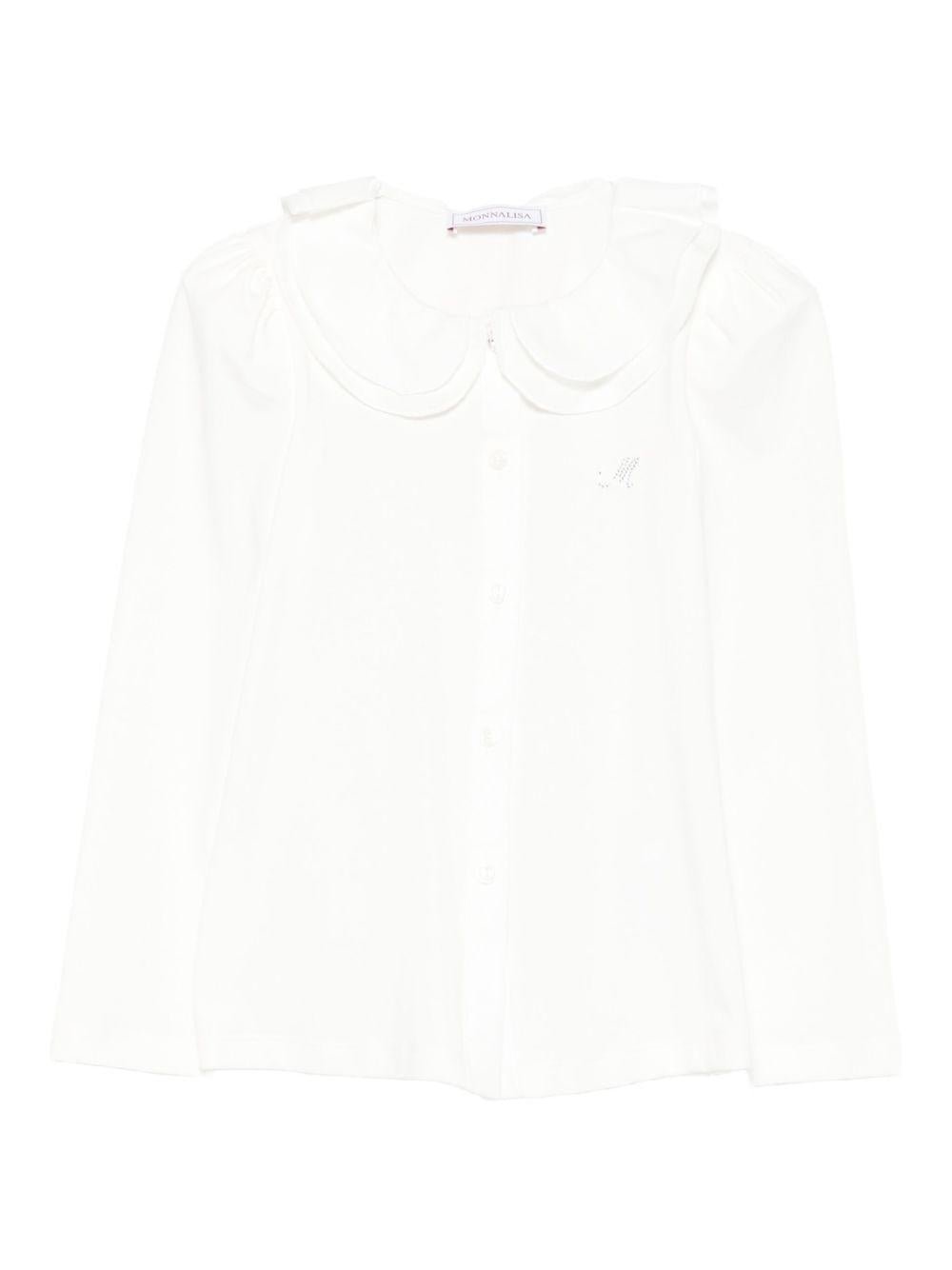 Camicia per bambina Monnalisa bianca con colletto arricciato - Rubino Kids