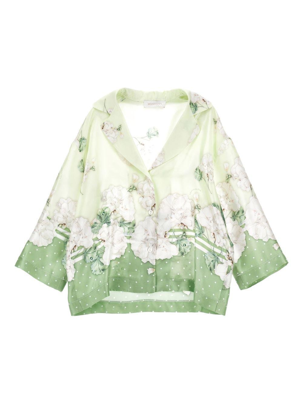 Camicia per bambina Monnalisa verde a pois con stampa a fiori - Rubino Kids
