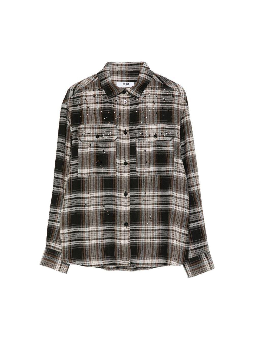 Camicia per bambina MSGM Kids nero con motivo a quadri con decorazione - Rubino Kids