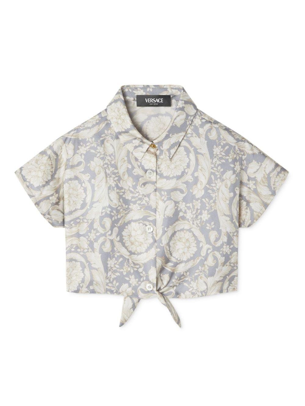 Camicia per bambina Versace Kids grigio in stile Barocco con nodo - Rubino Kids