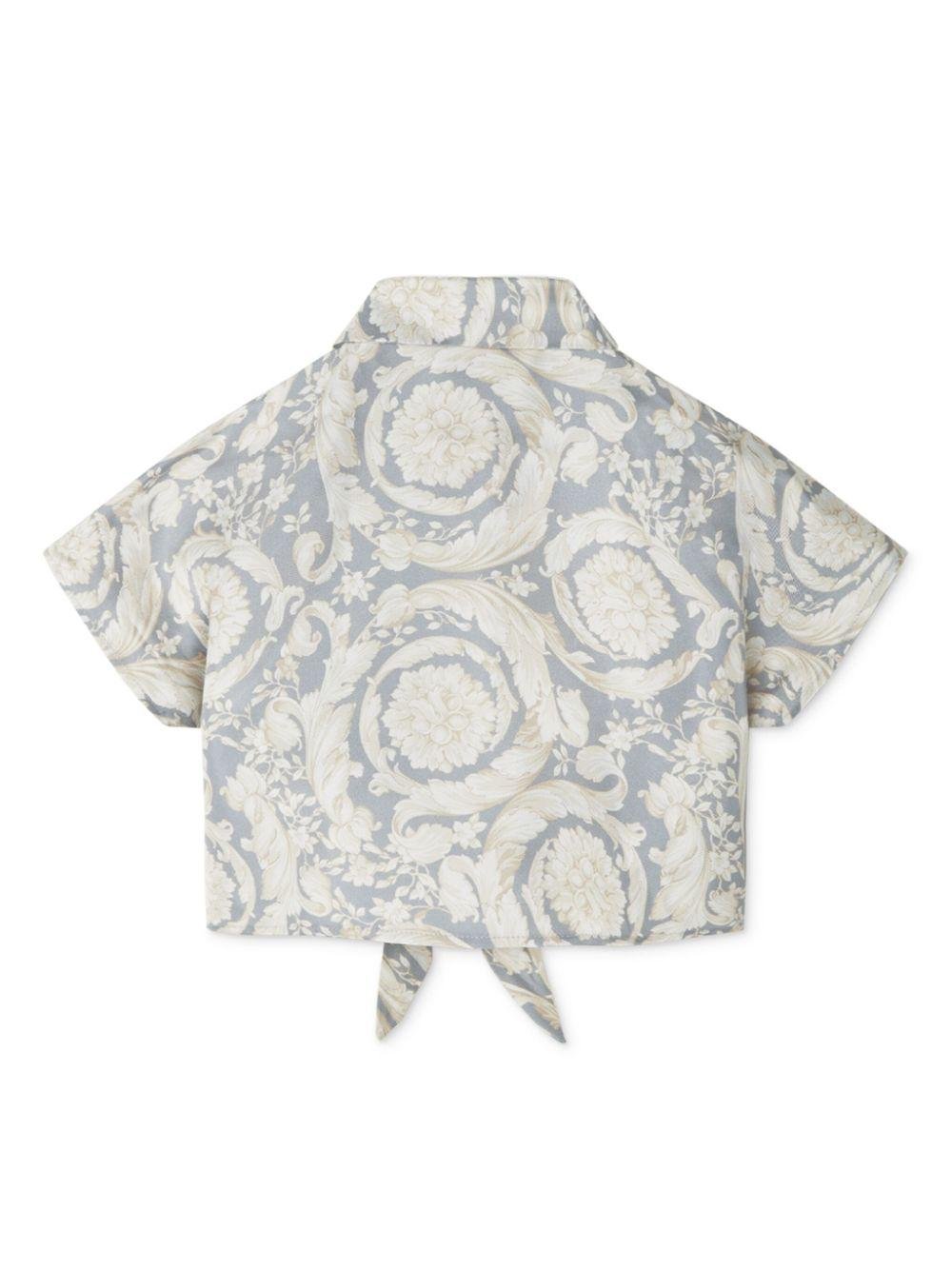 Camicia per bambina Versace Kids grigio in stile Barocco con nodo - Rubino Kids