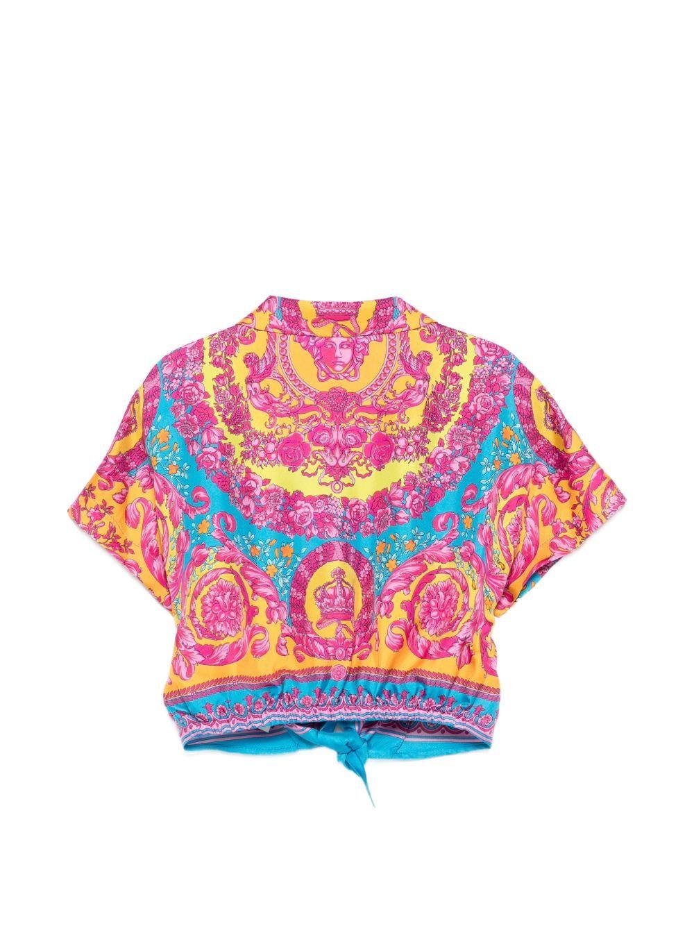 Camicia per bambina Versace Kids rosa con design barocco - Rubino Kids
