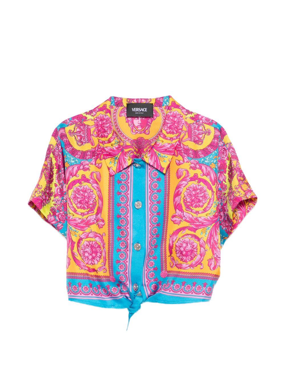 Camicia per bambina Versace Kids rosa con design barocco - Rubino Kids