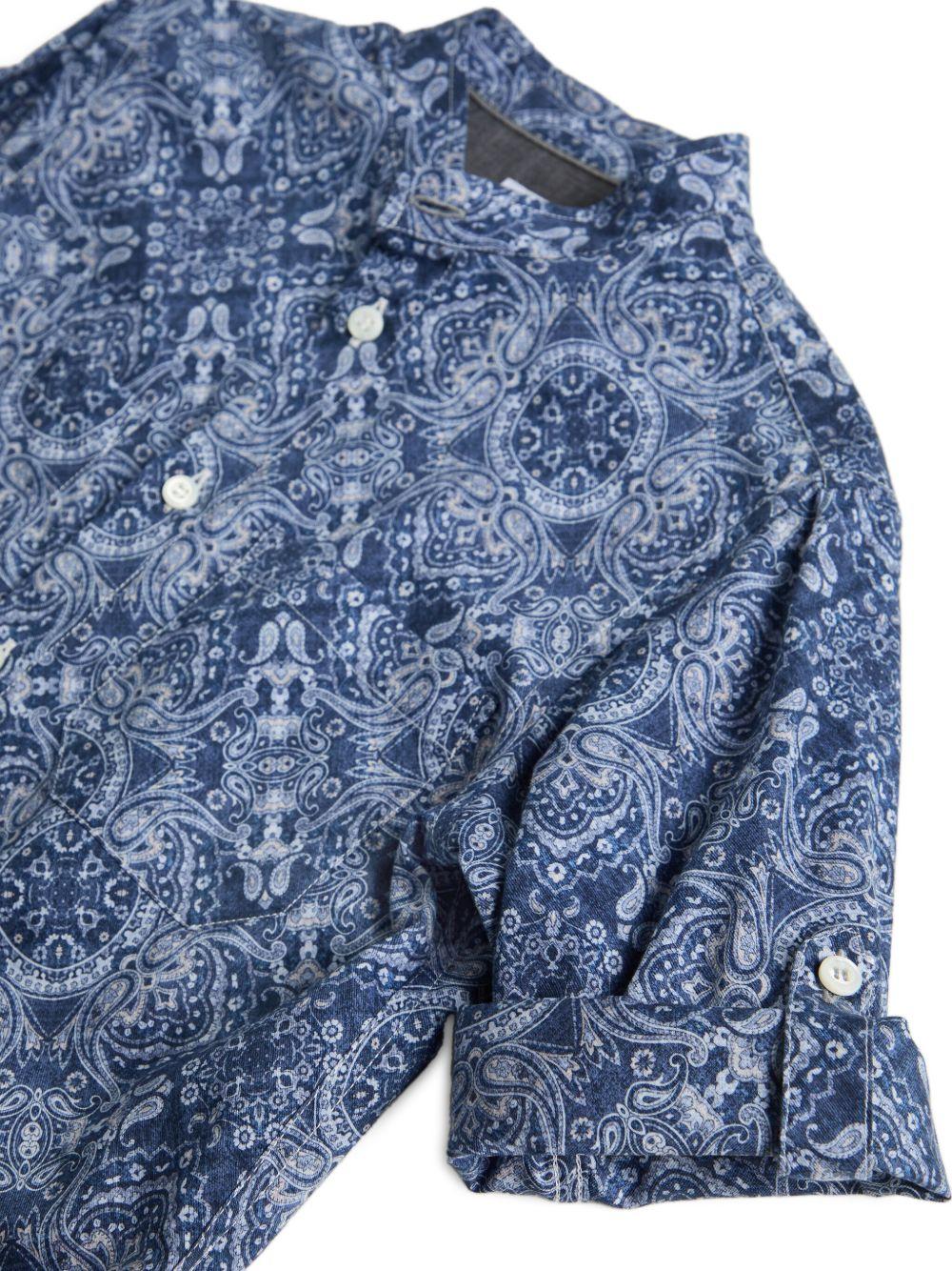 Camicia per bambino Brunello Cucinelli Kids blu con colletto alla coreana - Rubino Kids