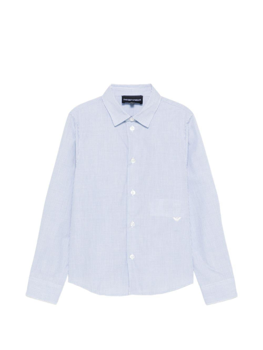 Camicia per bambino Emporio Armani Kids azzurra con logo ricamato sul davanti - Rubino Kids