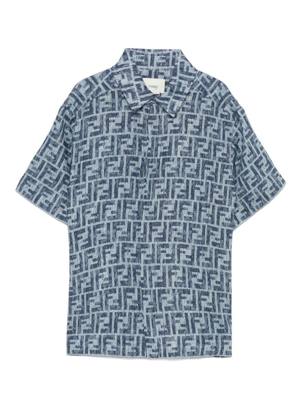 Camicia per bambino Fendi Kids blu con stampa FF - Rubino Kids