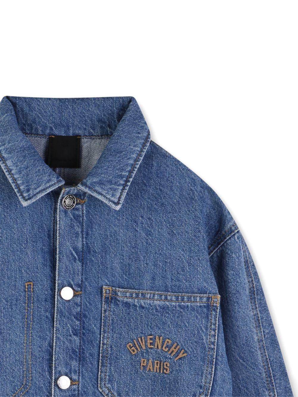 Camicia per bambino Givenchy Kids in denim con taschino e logo - Rubino Kids