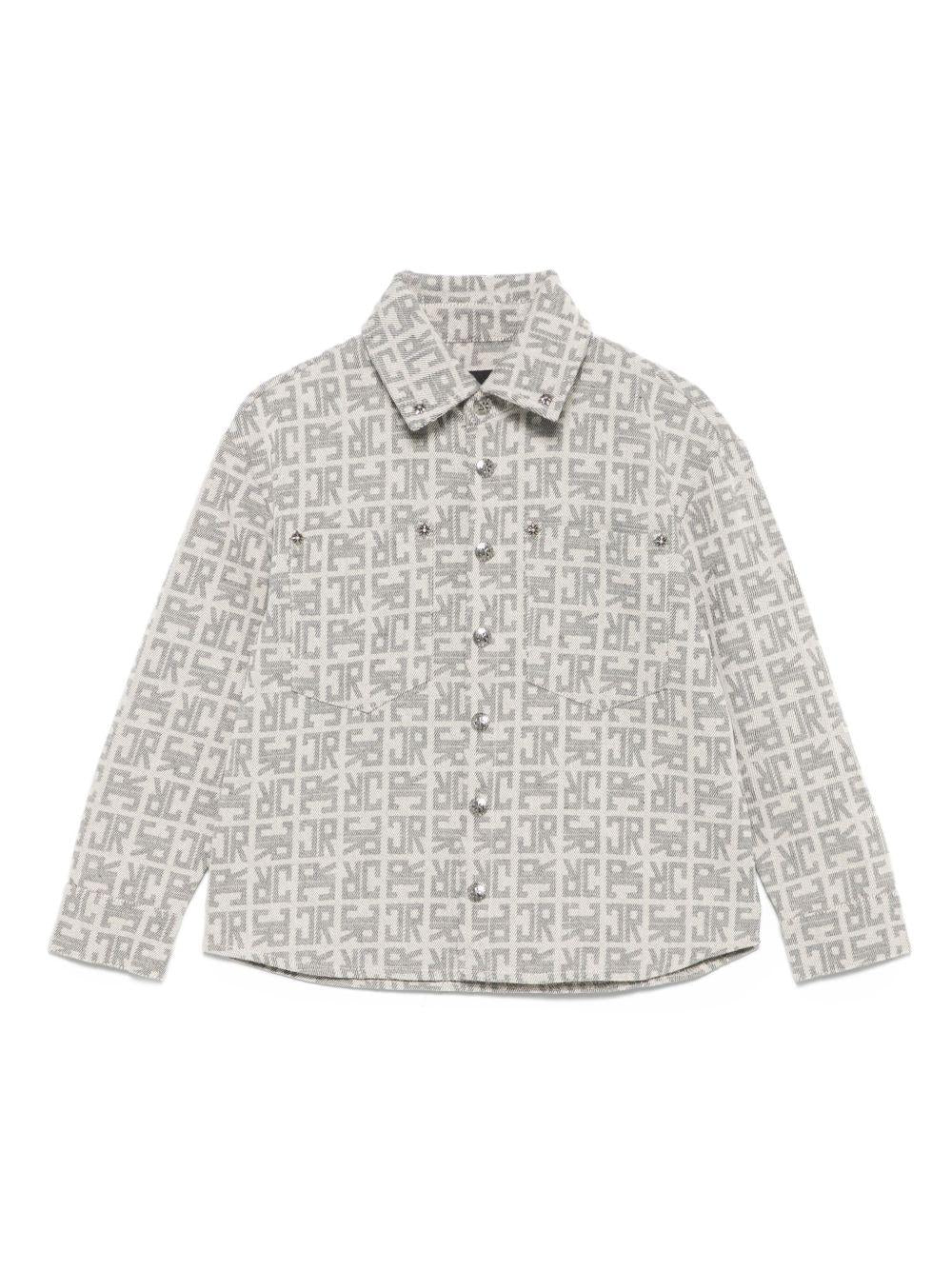 Camicia per bambino John Richmond Junior grigio con motivo monogramma - Rubino Kids