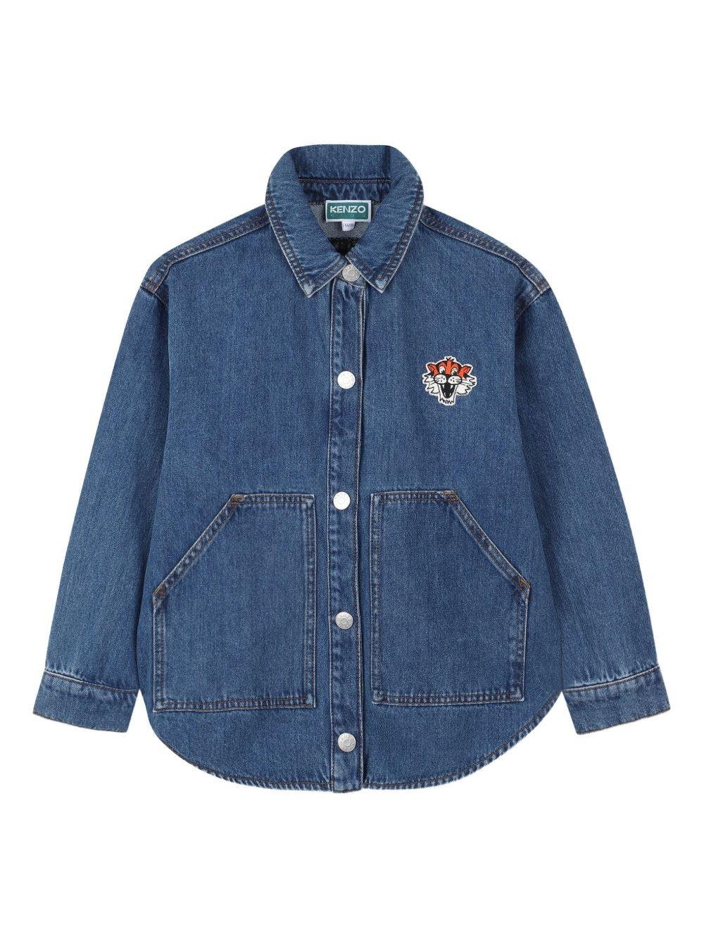 Camicia per bambino Kenzo Kids denim con logo ricamato sul petto - Rubino Kids