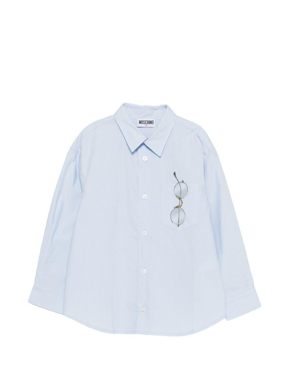 Camicia per bambino Moschino Kids azzurra con stampa grafica occhiali - Rubino Kids