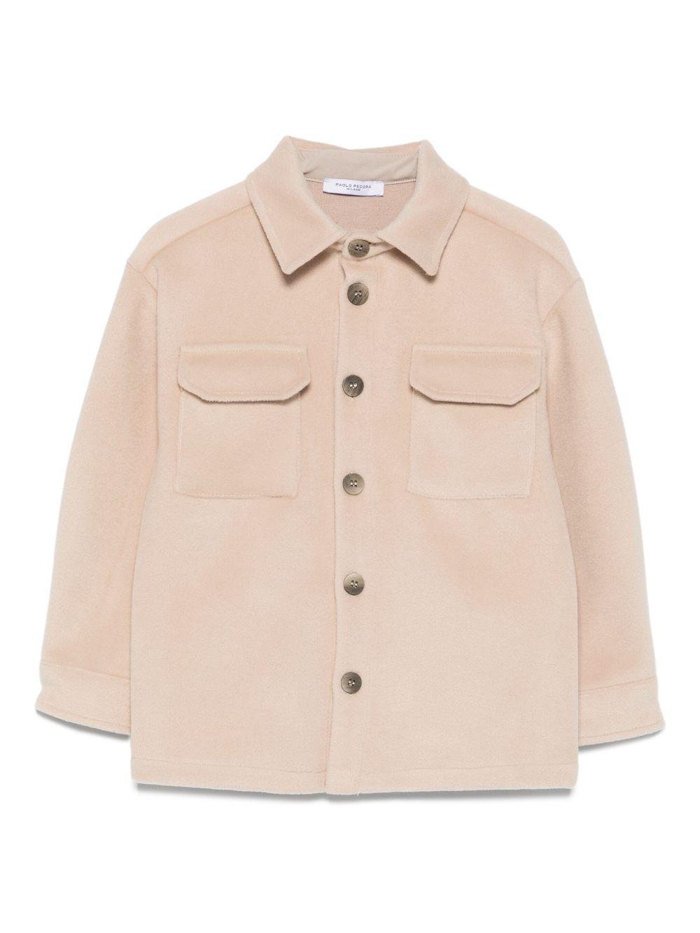 Camicia per bambino Paolo Pecora Kids beige con tasca a patta e bottoni - Rubino Kids