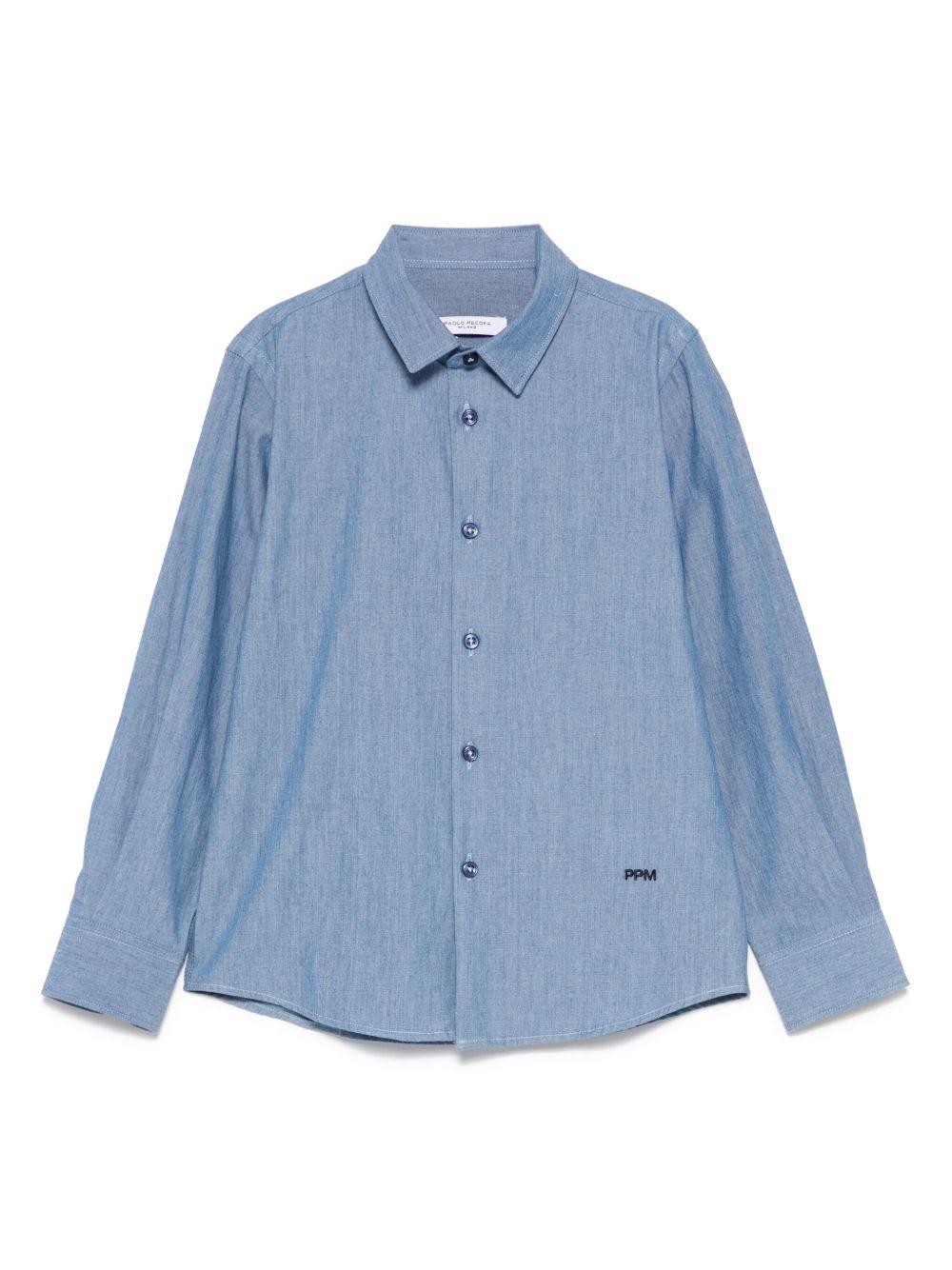 Camicia per bambino Paolo Pecora Kids blu con mini targhetta con logo - Rubino Kids